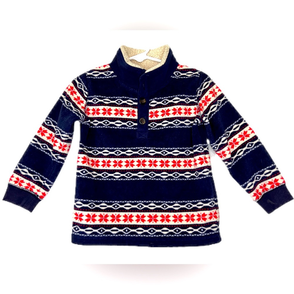 EUC Carters 24m navy blue and red striped pattern pullover fleece polo sweater